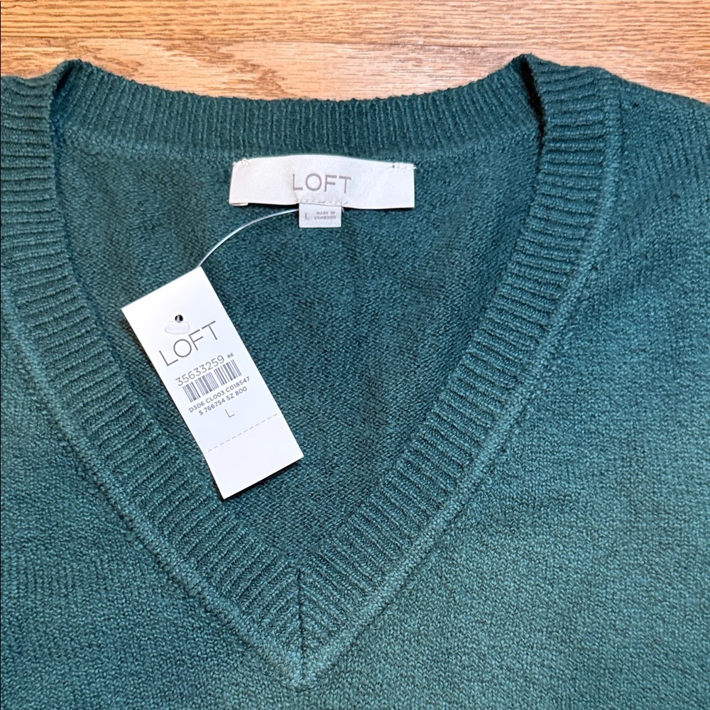 LOFT Deep Teal V-Neck Pullover